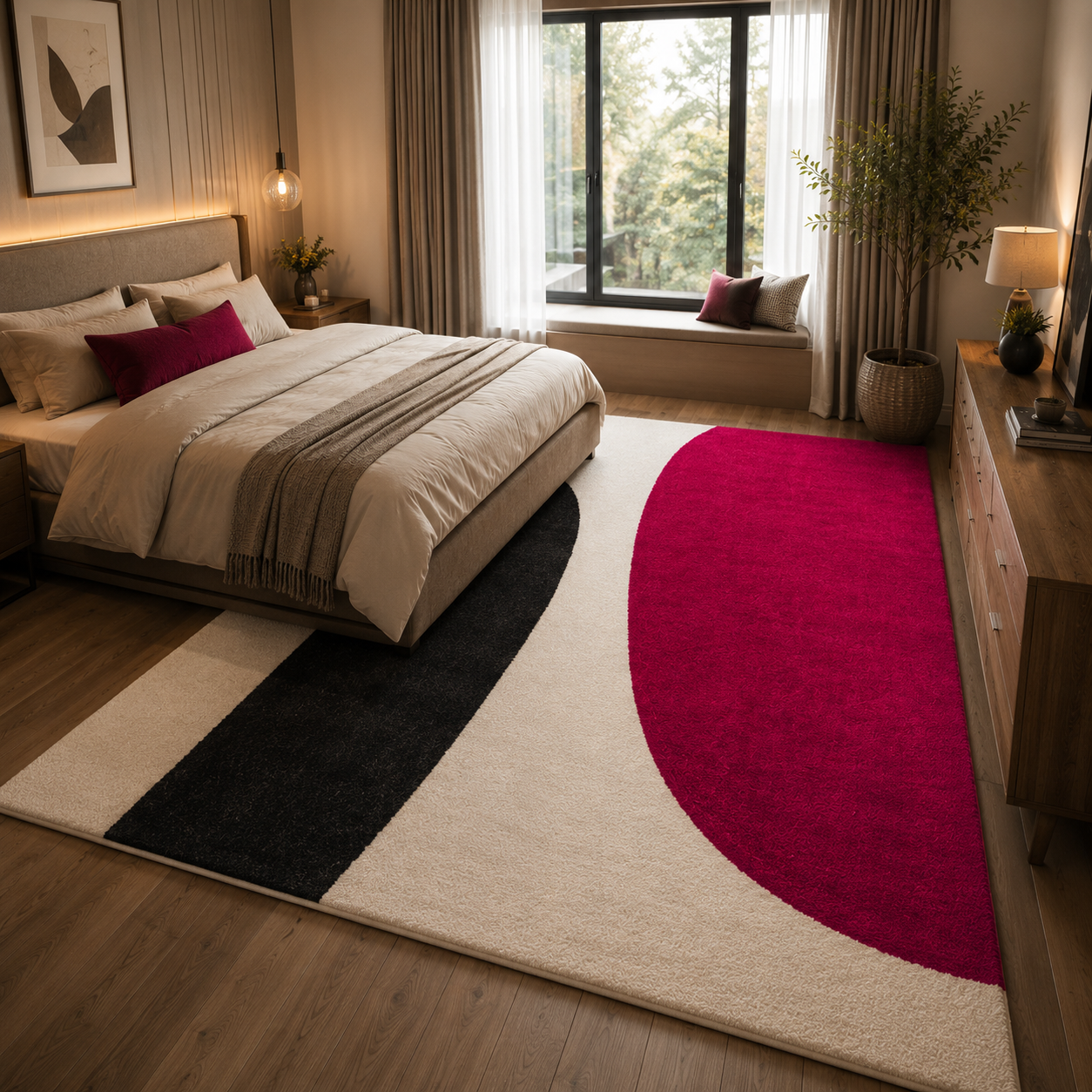 Modern Hand Tufted_ Abstract Pink Area Wool Rug For Living & Bedroom Stylish Brighten Neutral Interior Carpet