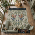 Handmade Wool Tufted Rug – Aria Design Green Bird & Floral Pattern, Elegant Decorative Home Accent