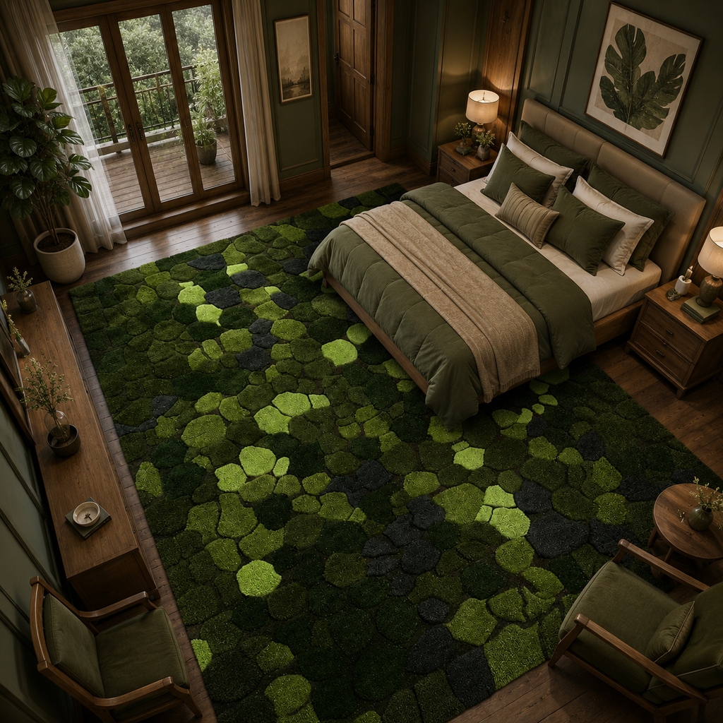 Modern Hand Tufted Wool Area Rug Moss Green Textured Pebble Rug Floral Carpet Soft Floor Rug For Home Decor
