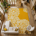 Modern Hand Tufted Wool Area Rug Mustard Yellow Ivory Floral Rectangular Carpet Soft Floor Rug For Home Office Decor.