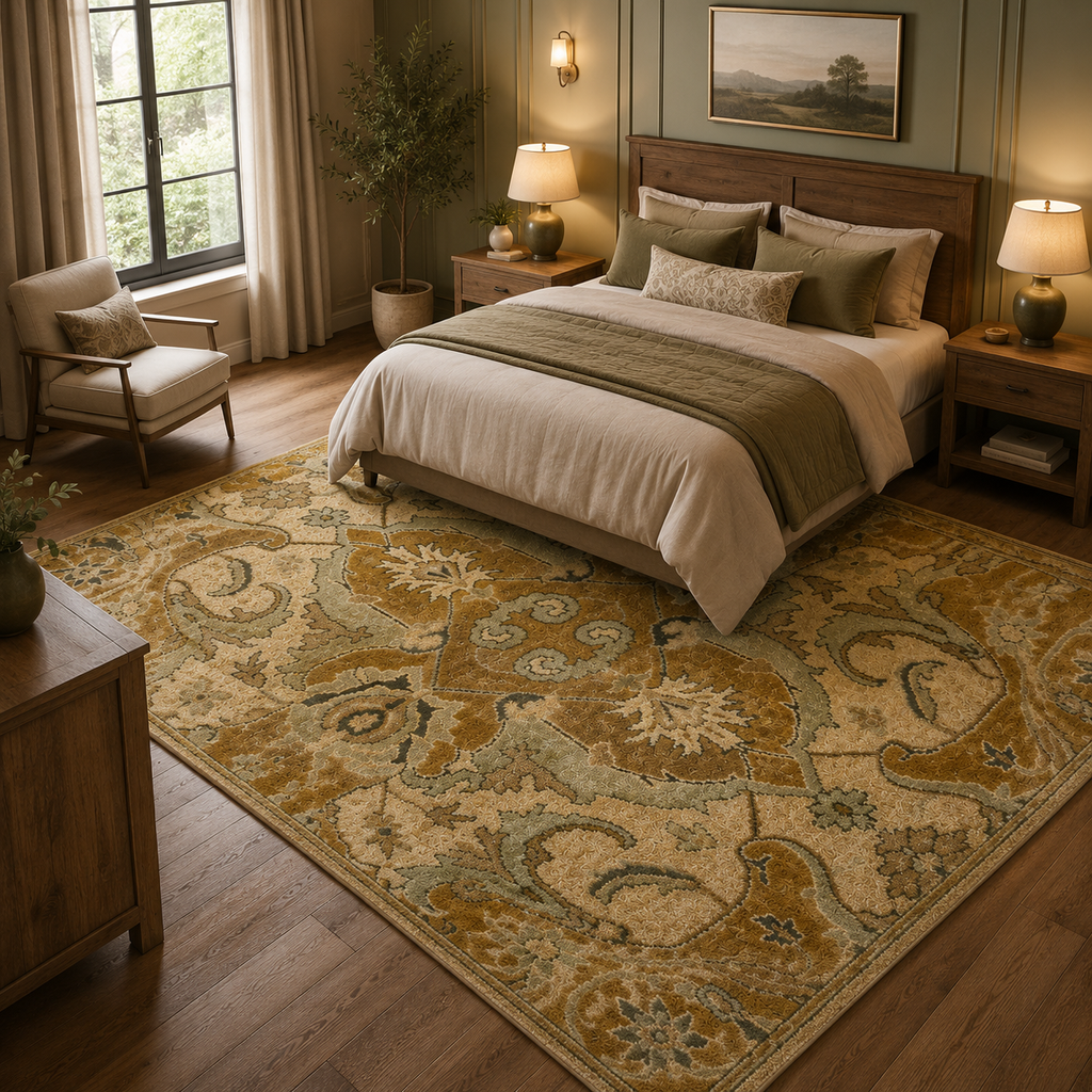 Traditional Hand-Tufted Wool Area Rug – Floral Beige Persian Antique Pattern Elegant Interior Carpet