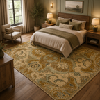 Traditional Hand-Tufted Wool Area Rug – Floral Beige Persian Antique Pattern Elegant Interior Carpet