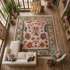 Hand Knotted Pink Oushak Rug 8x10 Sage Green Pastel Wool Area Carpet Traditional Turkish Floral Large Living Room Nursery Home Decor Aesthetic