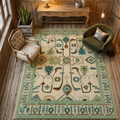 Sage Green Oushak Rug, 8x10 Ivory Hand-Tufted Woolen Carpet