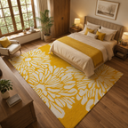 Modern Hand Tufted Wool Area Rug Mustard Yellow Ivory Floral Rectangular Carpet Soft Floor Rug For Home Office Decor.