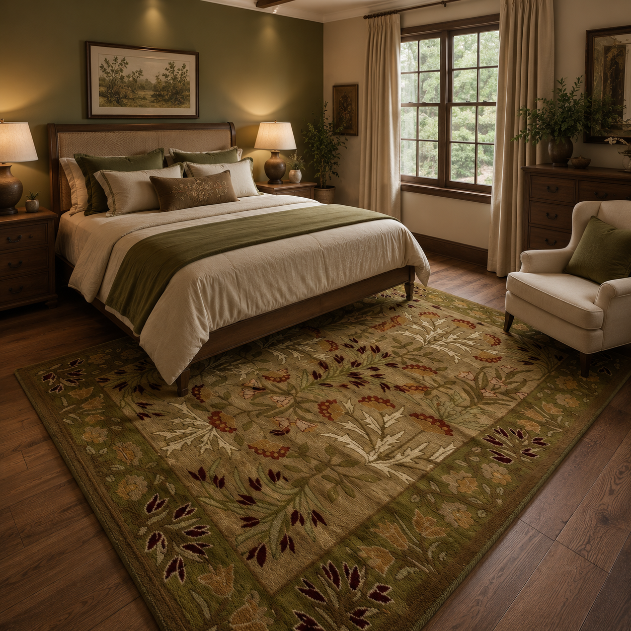 Hand-Tufted Adeline Wool Rug – Traditional Tulip Floral Design Carpet For Living Room & Bedroom, Timeless Classic Style