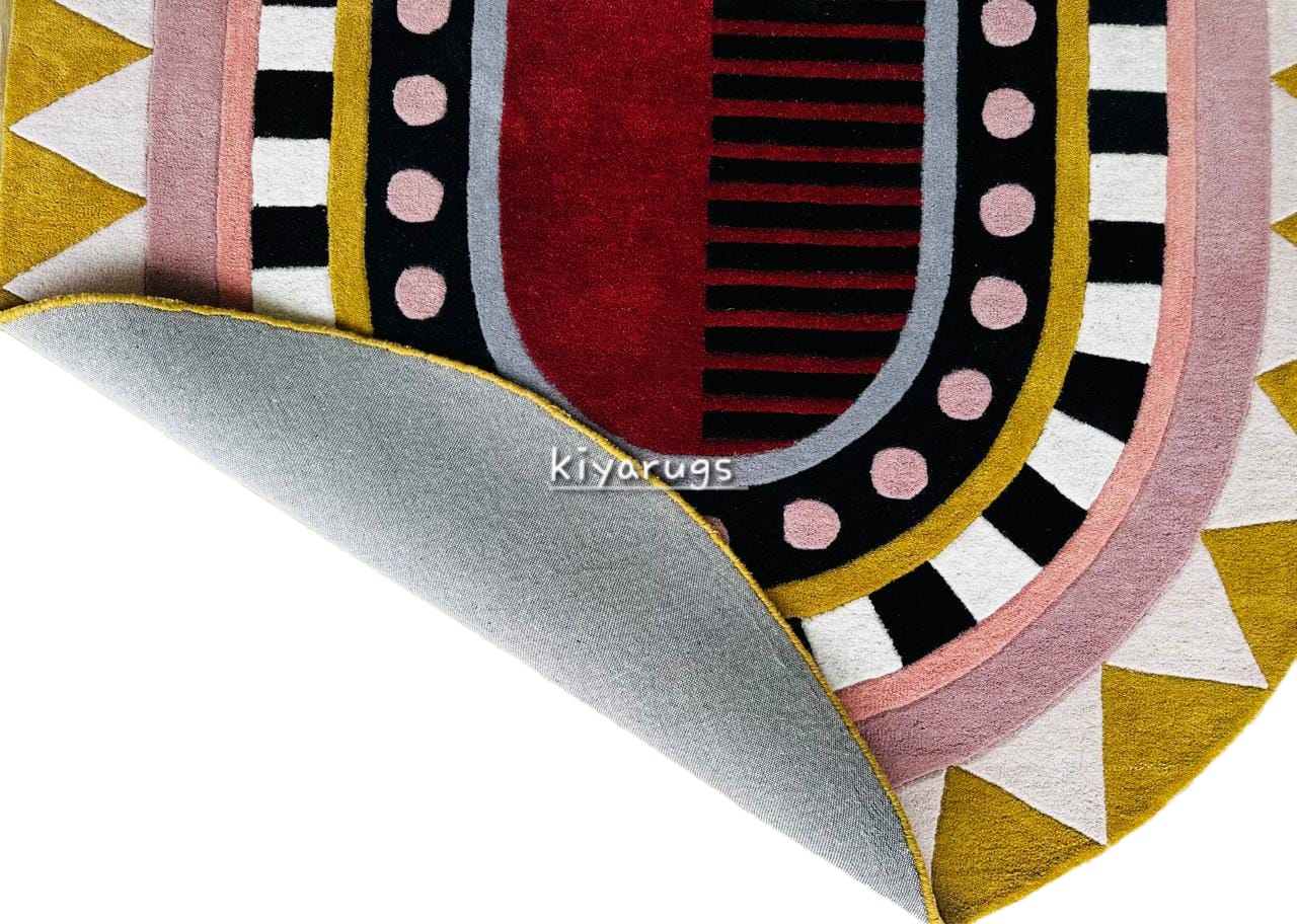 Hand-Tufted Wool Oval Area Rug – Colorful Abstract Modern Elegant Carpet for Hallway & Living Room