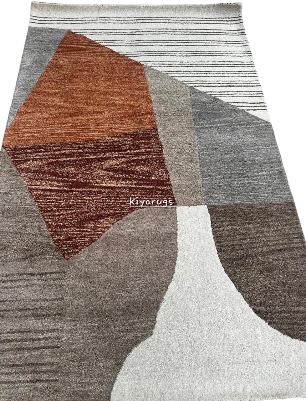 Premium Hand-Tufted Wool Area Rug – Brown & Grey Rectangular Carpet for Stylish Modern Home Décor