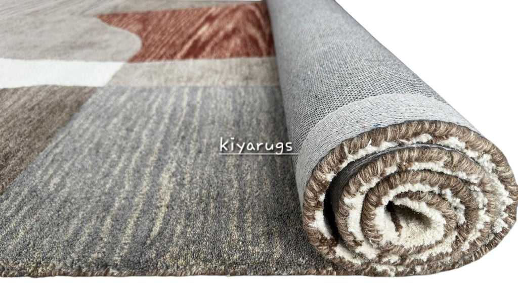 Premium Hand-Tufted Wool Area Rug – Brown & Grey Rectangular Carpet for Stylish Modern Home Décor