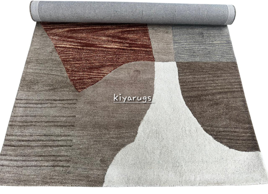 Premium Hand-Tufted Wool Area Rug – Brown & Grey Rectangular Carpet for Stylish Modern Home Décor
