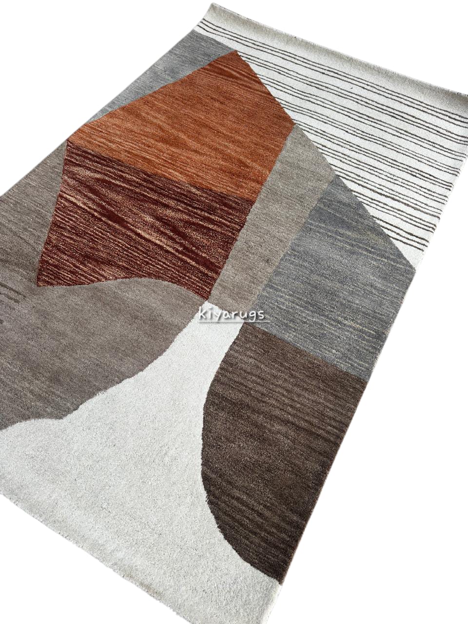 Premium Hand-Tufted Wool Area Rug – Brown & Grey Rectangular Carpet for Stylish Modern Home Décor