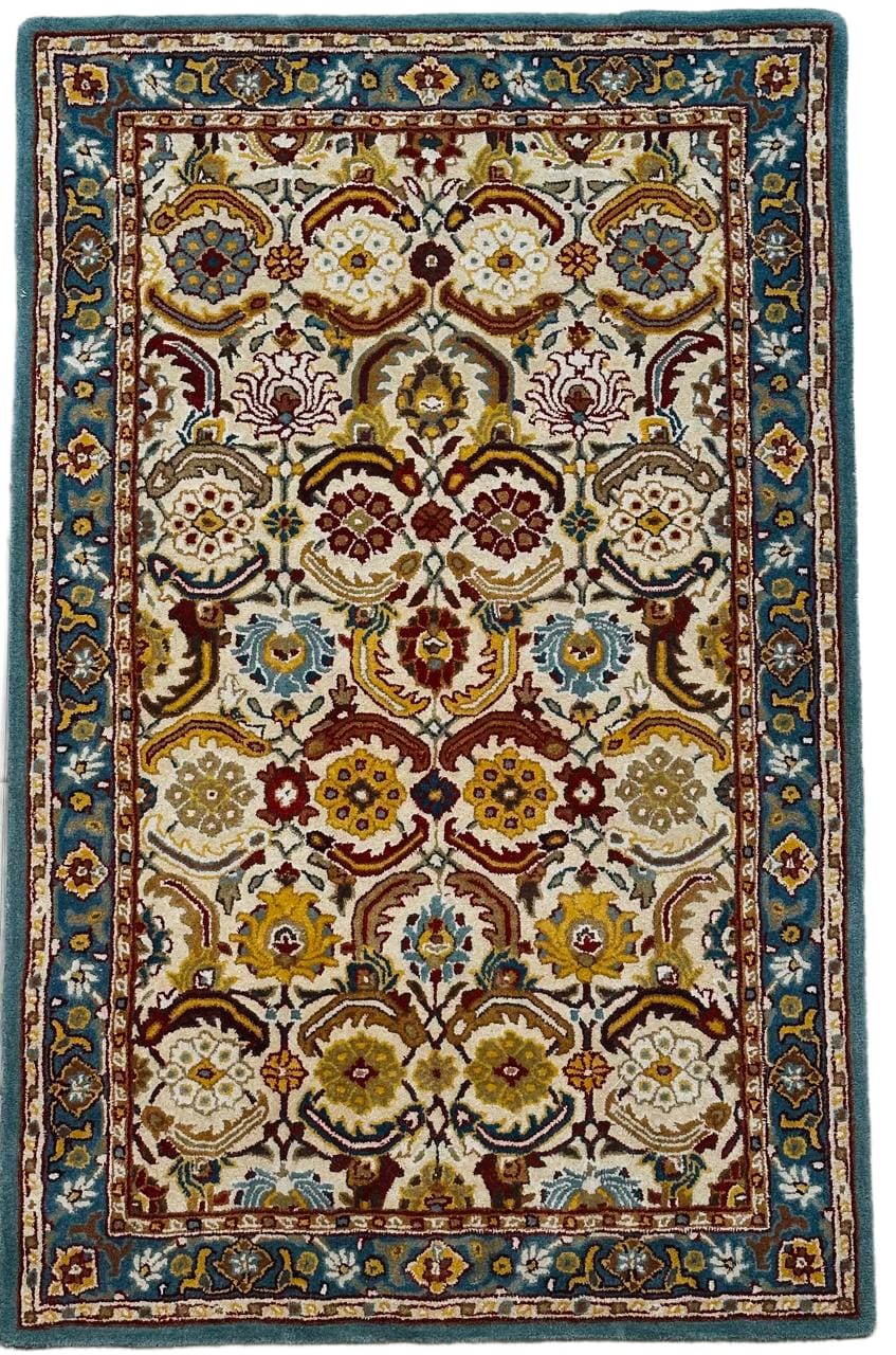 Hand Tufted Vintage Floral Wool Rug – Traditional Old-Style Area Rug for Living Room & Bedroom