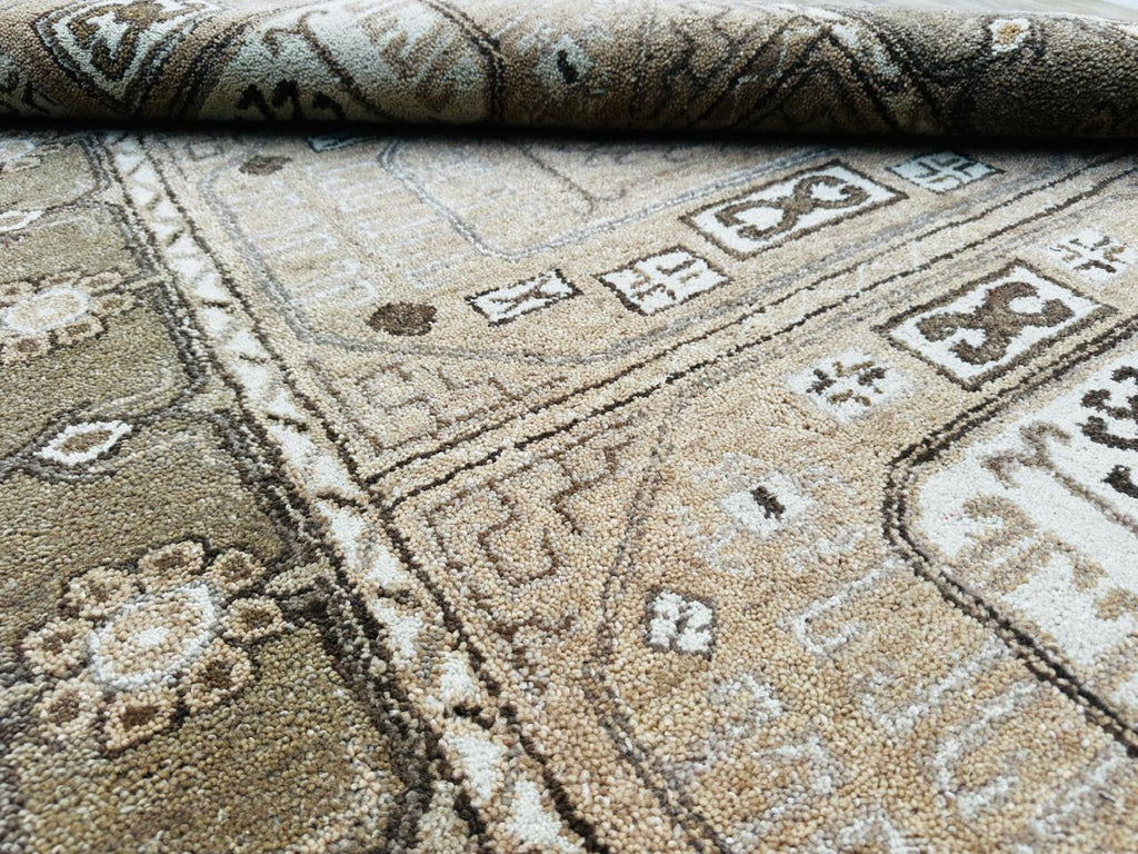 Hand-Tufted Ellington Fawn Geometric Pattern Wool Area Rug – Rectangular Elegant Interior Carpet
