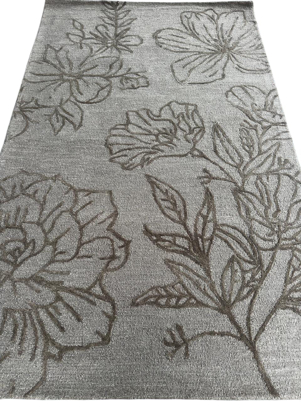 Hand Tufted Floral Gray Wool Rug – Modern Luxury Handmade Designer Area Rug for living Decor Carpet