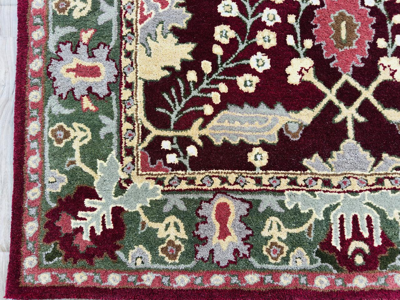 Handmade Hand-Knotted Wool Area Rug – Red Floral Vintage Flower Pattern Traditional Style Carpet