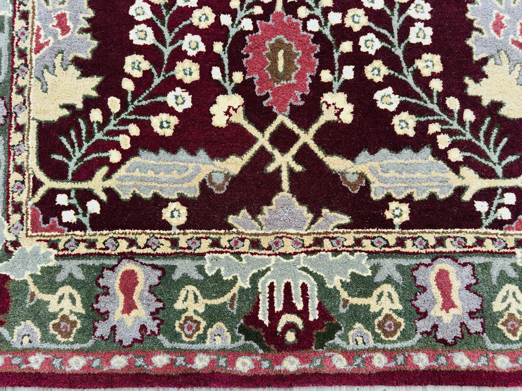 Handmade Hand-Knotted Wool Area Rug – Red Floral Vintage Flower Pattern Traditional Style Carpet