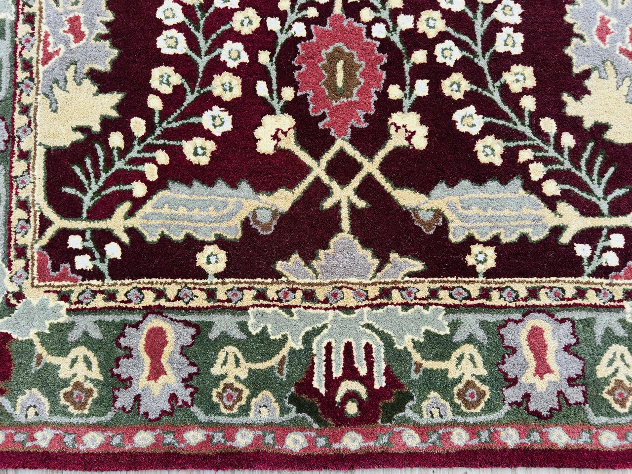 Handmade Hand-Knotted Wool Area Rug – Red Floral Vintage Flower Pattern Traditional Style Carpet