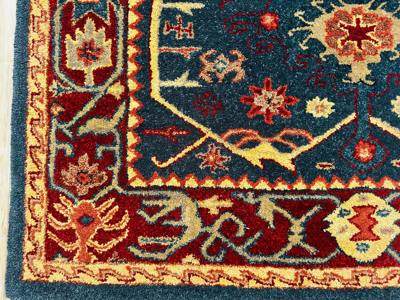 Hand-knotted Traditional Oriental Rug – Elegant Floral Navy Blue Area Carpet