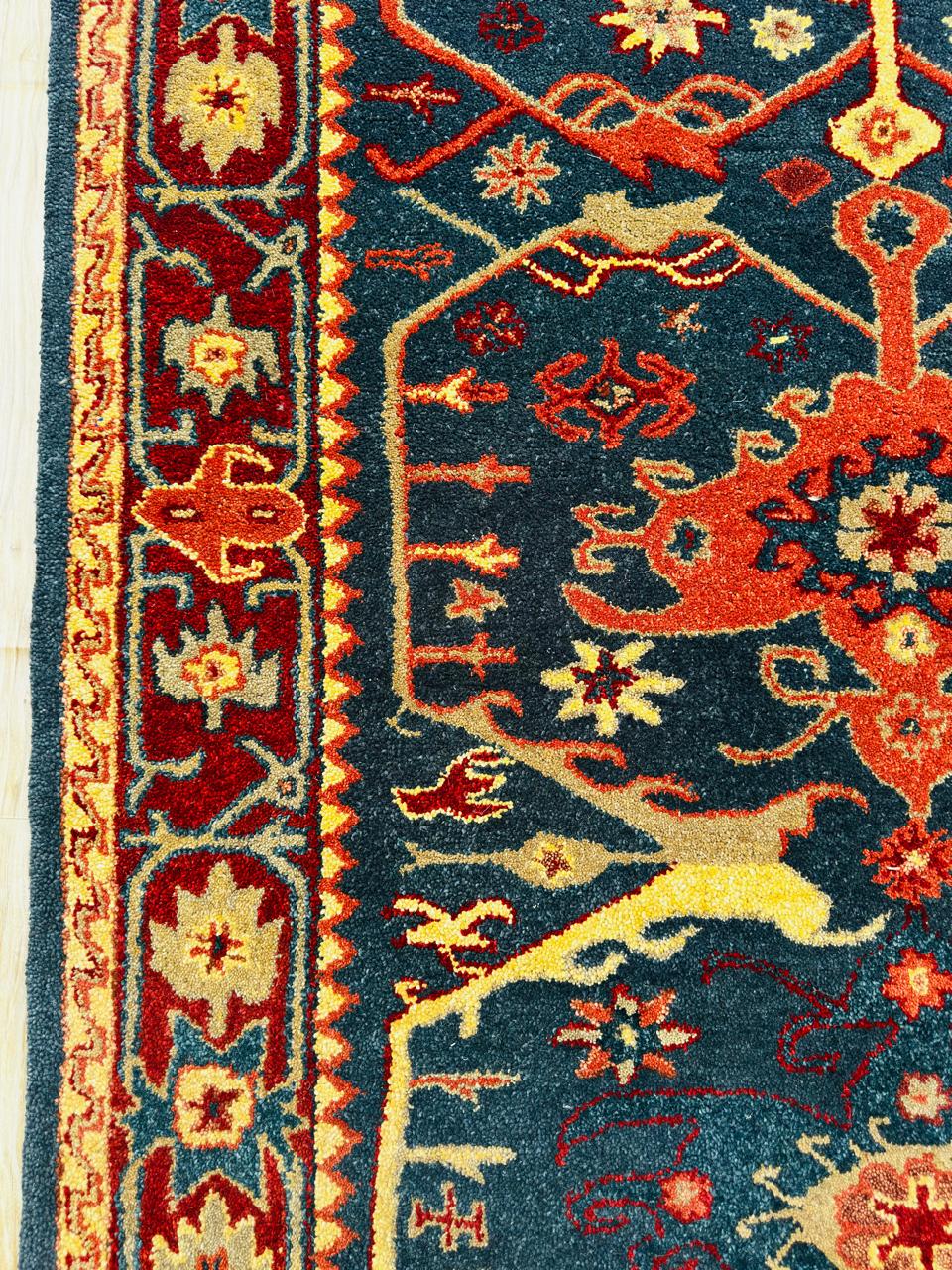 Hand-knotted Traditional Oriental Rug – Elegant Floral Navy Blue Area Carpet