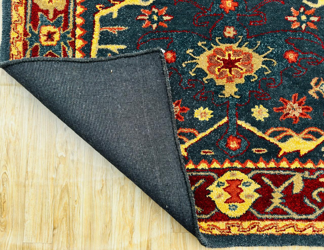 Hand-knotted Traditional Oriental Rug – Elegant Floral Navy Blue Area Carpet