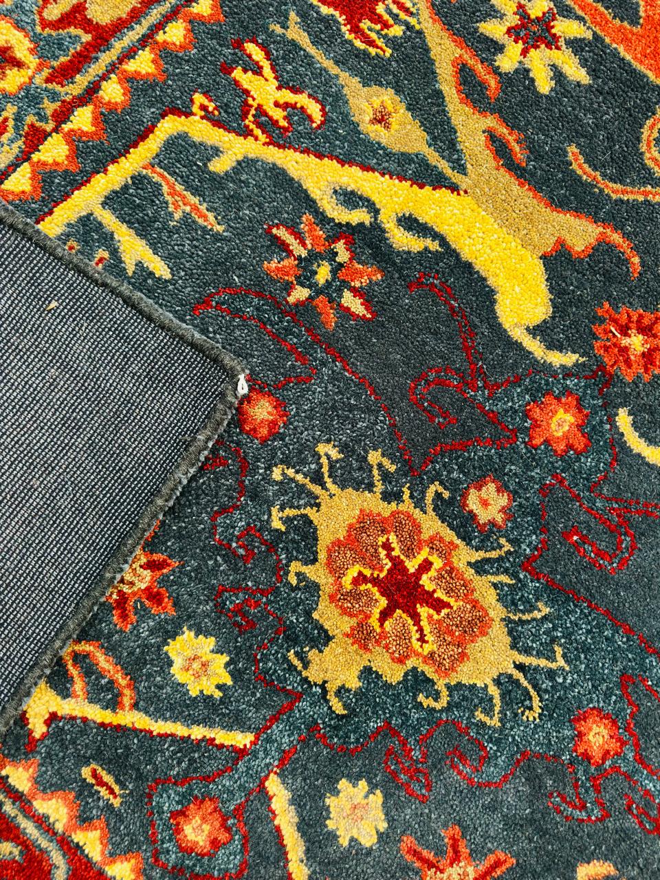 Hand-knotted Traditional Oriental Rug – Elegant Floral Navy Blue Area Carpet