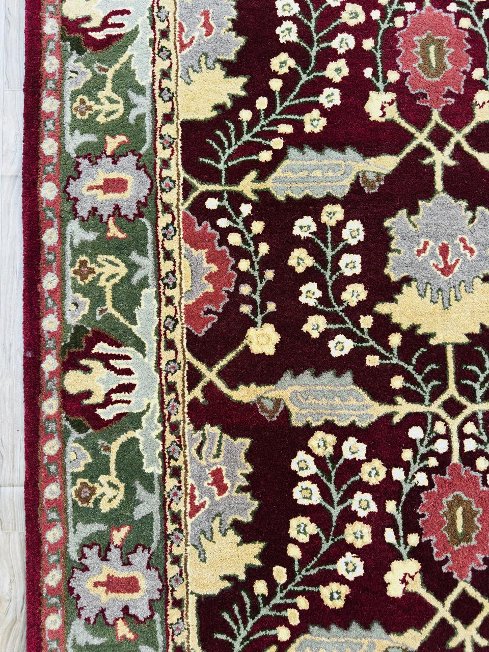Handmade Hand-Knotted Wool Area Rug – Red Floral Vintage Flower Pattern Traditional Style Carpet