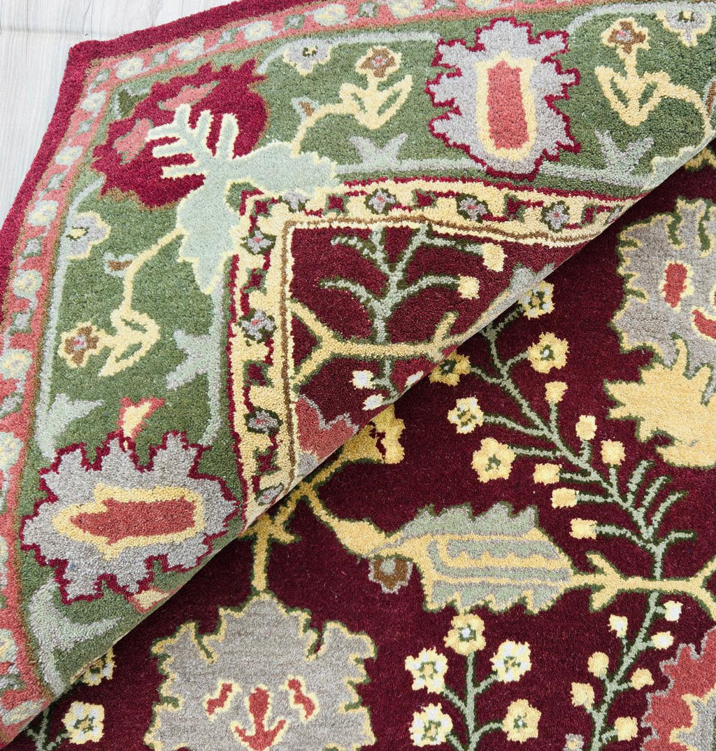 Handmade Hand-Knotted Wool Area Rug – Red Floral Vintage Flower Pattern Traditional Style Carpet