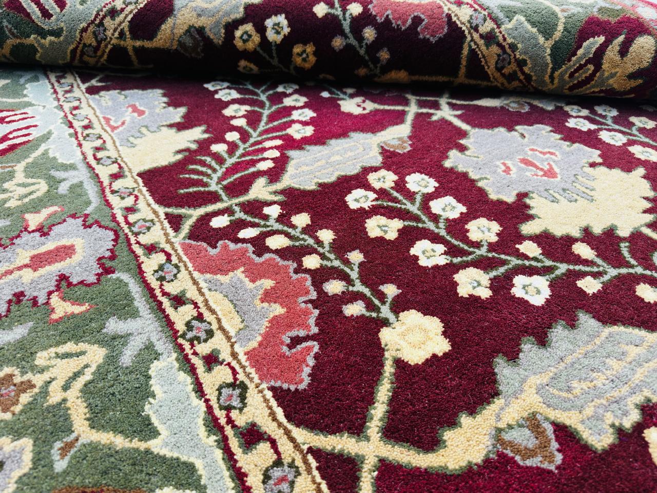 Handmade Hand-Knotted Wool Area Rug – Red Floral Vintage Flower Pattern Traditional Style Carpet