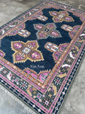 Navy Pink Oushak Rug: Hand-Knotted Turkish Floral Medallion