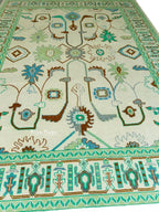 Sage Green Oushak Rug, 8x10 Ivory Hand-Tufted Woolen Carpet