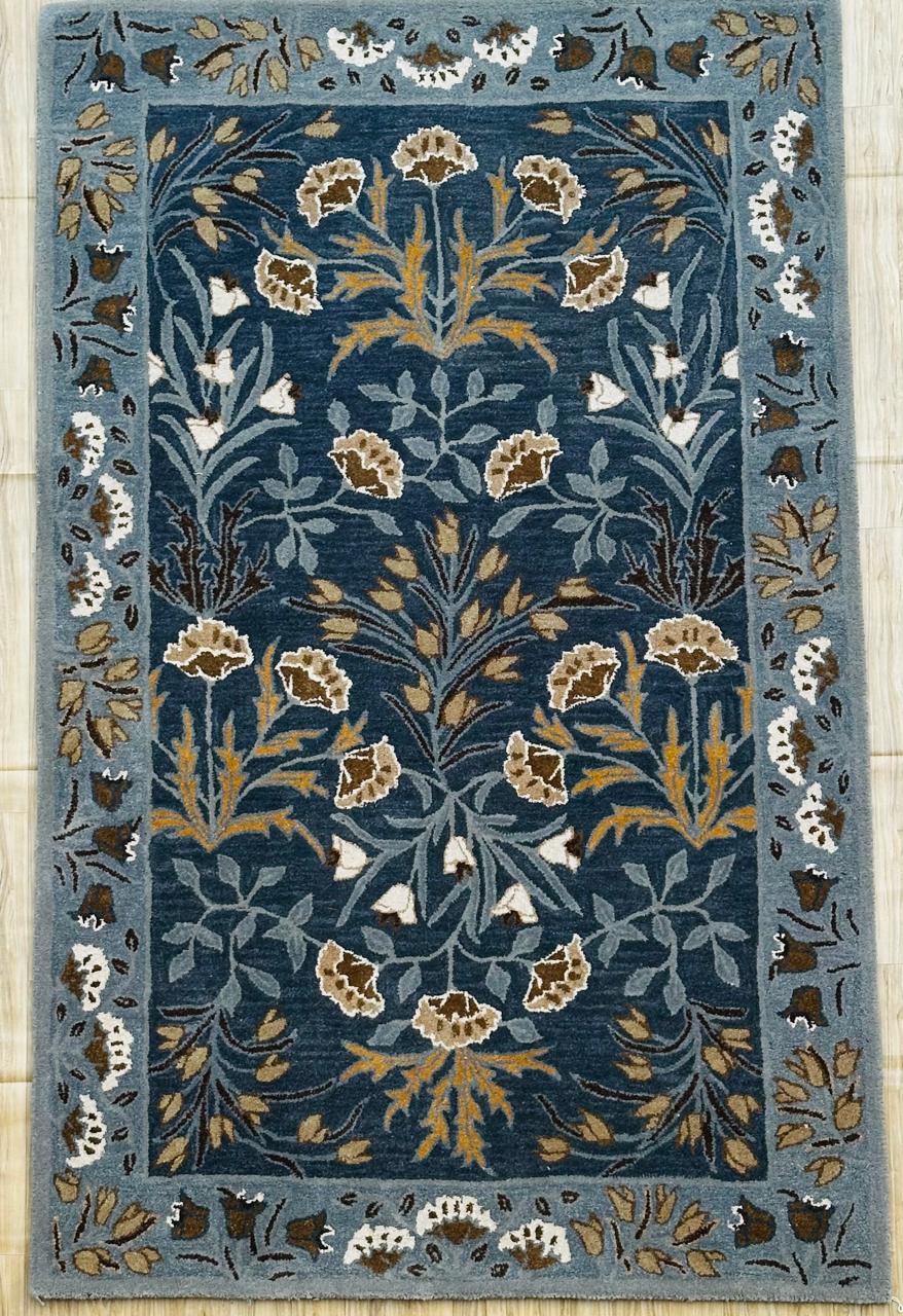 Hand knotted Navy Blue Wool Area Rug – Luxurious Kalin Stylish For Interior Carpet