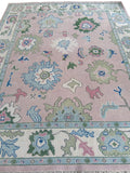 Pastel Oushak Rug, 8x10 Hand-Knotted Turkish Floral Wool Carpet