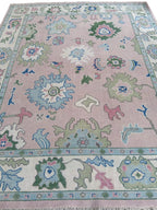 Pastel Oushak Rug, 8x10 Hand-Knotted Turkish Floral Wool Carpet