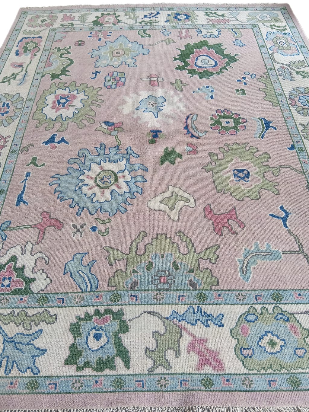 Pastel Oushak Rug, 8x10 Hand-Knotted Turkish Floral Wool Carpet
