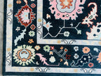 Navy Blue Oushak Rug Hand Knotted Wool Turkish Area Carpet