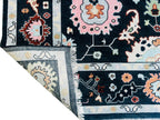 Navy Blue Oushak Rug Hand Knotted Wool Turkish Area Carpet