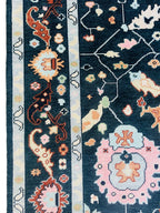 Navy Blue Oushak Rug Hand Knotted Wool Turkish Area Carpet