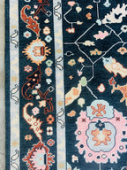 Navy Blue Oushak Rug Hand Knotted Wool Turkish Area Carpet