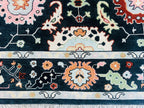 Navy Blue Oushak Rug Hand Knotted Wool Turkish Area Carpet