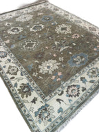 Muted Olive Brown Oushak Rug