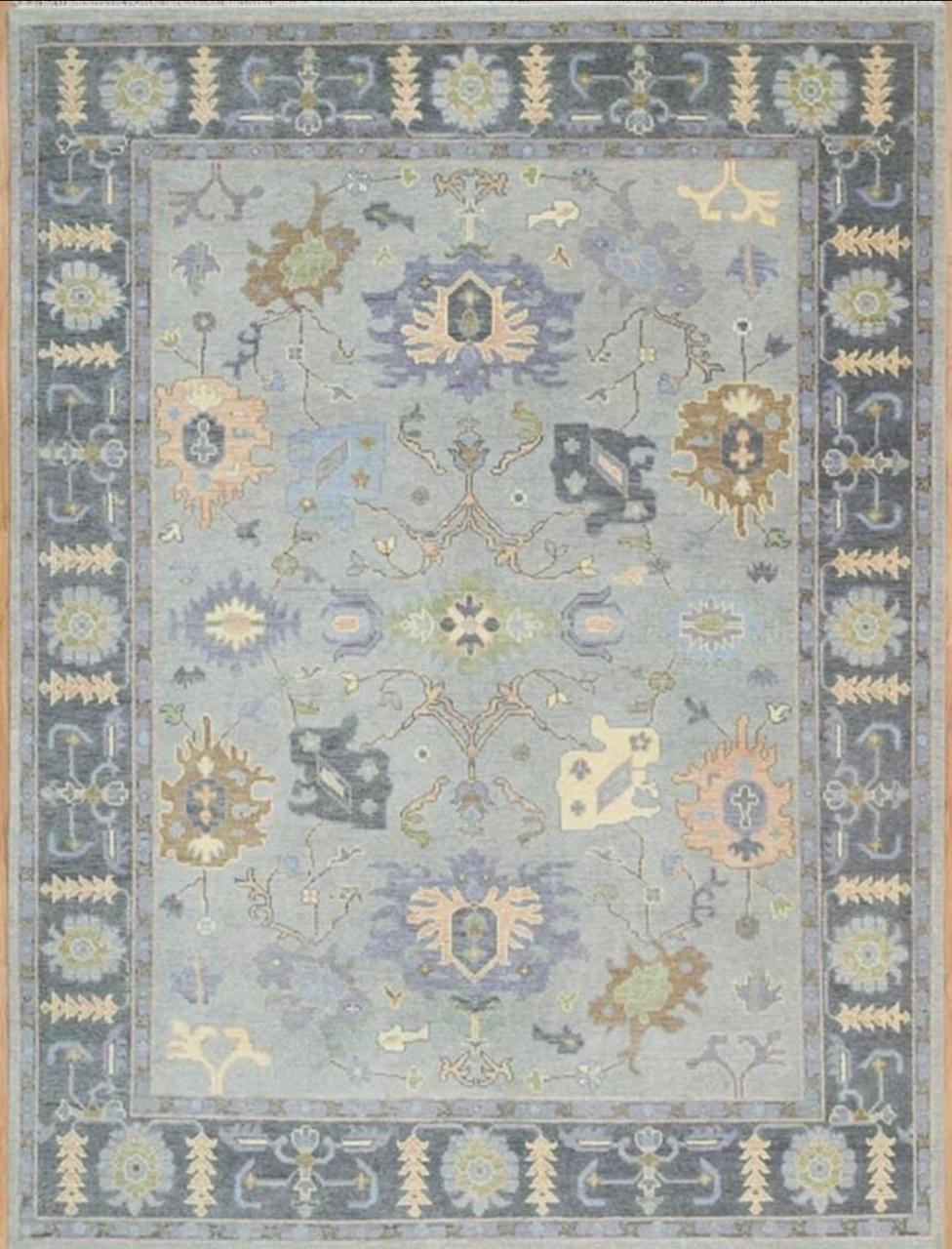 Blue Oushak Medallion Rug: Hand-Tufted Wool Heritage