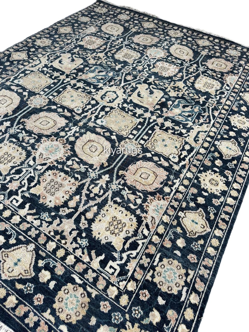 Hand-Knotted Traditional Blue Carpet Intricate Patterns Soft & Durable Area Rug For Home Office Living Room Decoration use