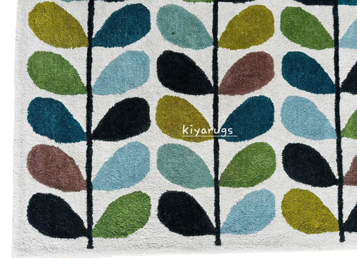 Contemporary Hand-Tufted Multicolored Leaf Rug | Designer Wool Blend Area Carpet for Modern Interiors