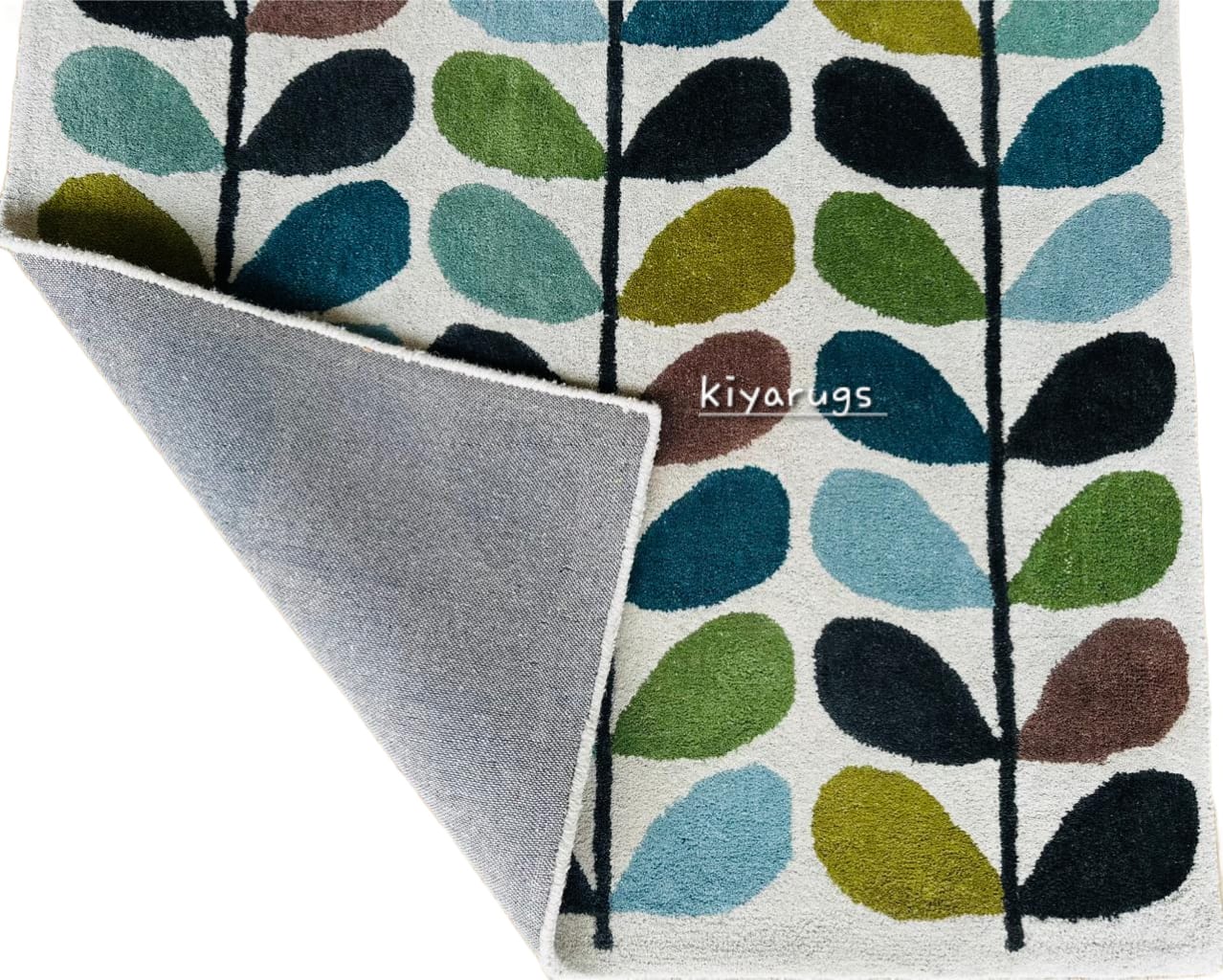 Contemporary Hand-Tufted Multicolored Leaf Rug | Designer Wool Blend Area Carpet for Modern Interiors