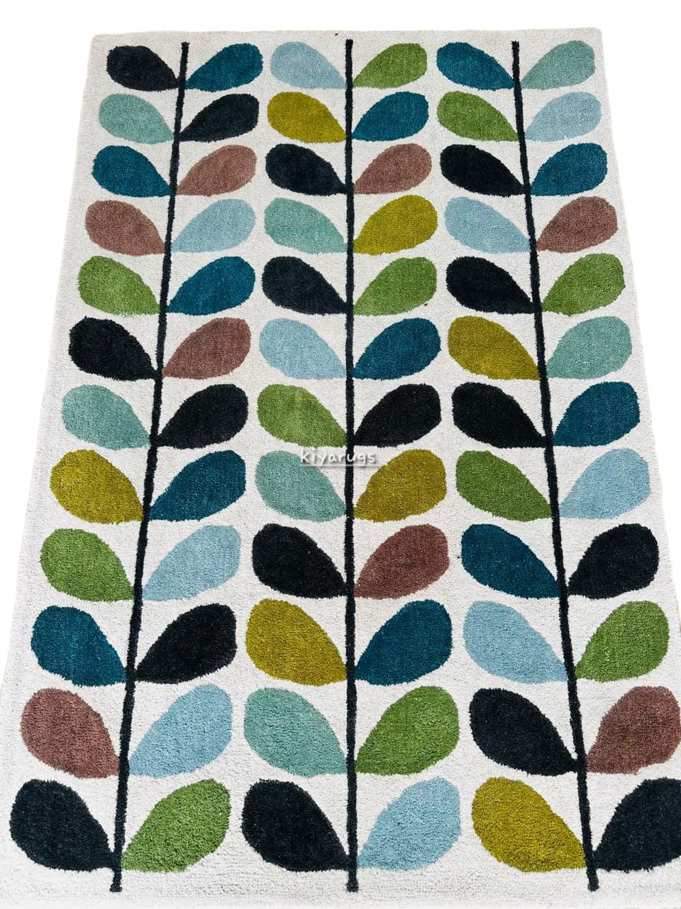 Contemporary Hand-Tufted Multicolored Leaf Rug | Designer Wool Blend Area Carpet for Modern Interiors