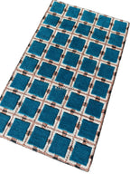 Hand Tufted Wool Rug – Blue & White Floral Geometric Area Rug for Living Room & Bedroom Decor Carpet