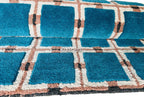 Hand Tufted Wool Rug – Blue & White Floral Geometric Area Rug for Living Room & Bedroom Decor Carpet