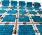 Hand Tufted Wool Rug – Blue & White Floral Geometric Area Rug for Living Room & Bedroom Decor Carpet