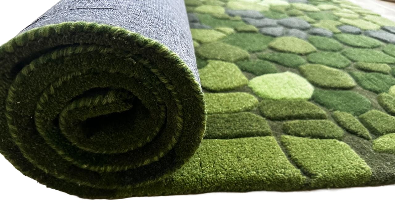 Modern Hand Tufted Wool Area Rug Moss Green Textured Pebble Rug Floral Carpet Soft Floor Rug For Home Decor