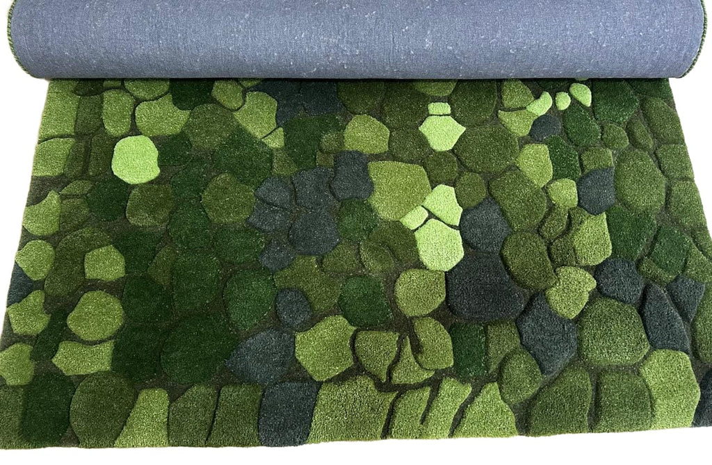 Modern Hand Tufted Wool Area Rug Moss Green Textured Pebble Rug Floral Carpet Soft Floor Rug For Home Decor